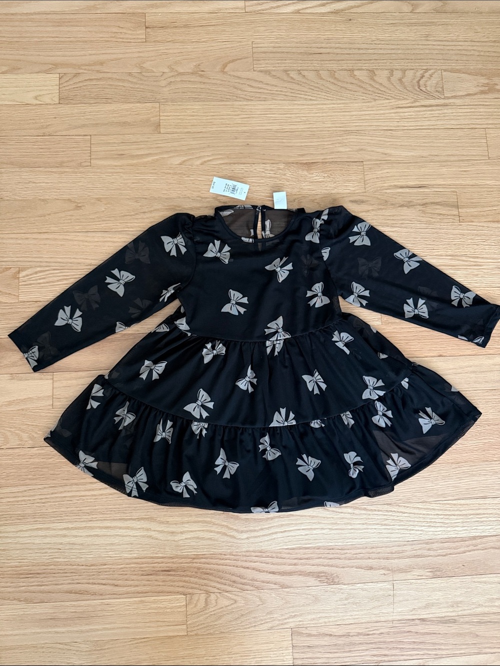 GAP Black Dress with Gray Bow Print - Tiered Skirt